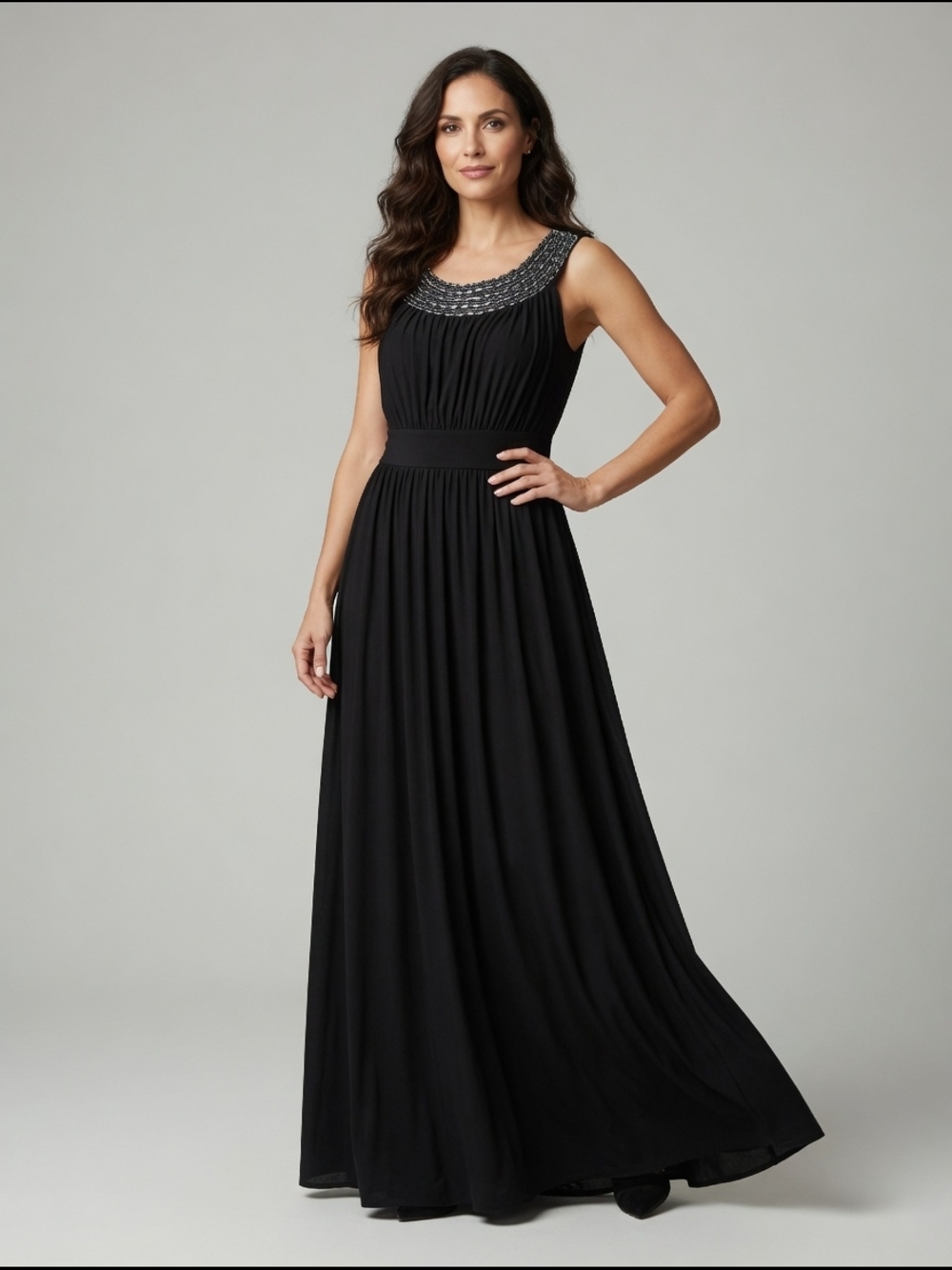 Haani Black Beaded Scoop-Neck Maxi Dress